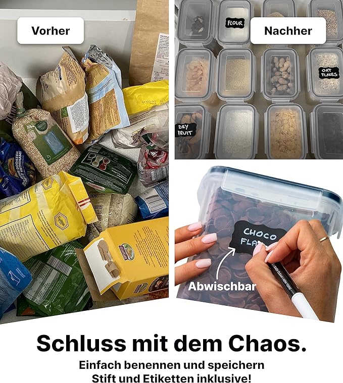 Vorratsdosen-Set mit Deckel, 24 Set Schwarz, 3 Grössen