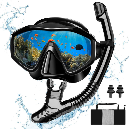 Schnorchelset mit Taucherbrille und Trockenschnorchel, Schwarz