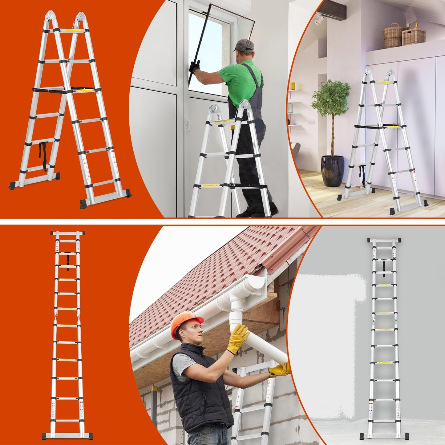 Teleskopleiter Aluminium klappbar 3.8m, 3.8(1.9+1.9)m Silber