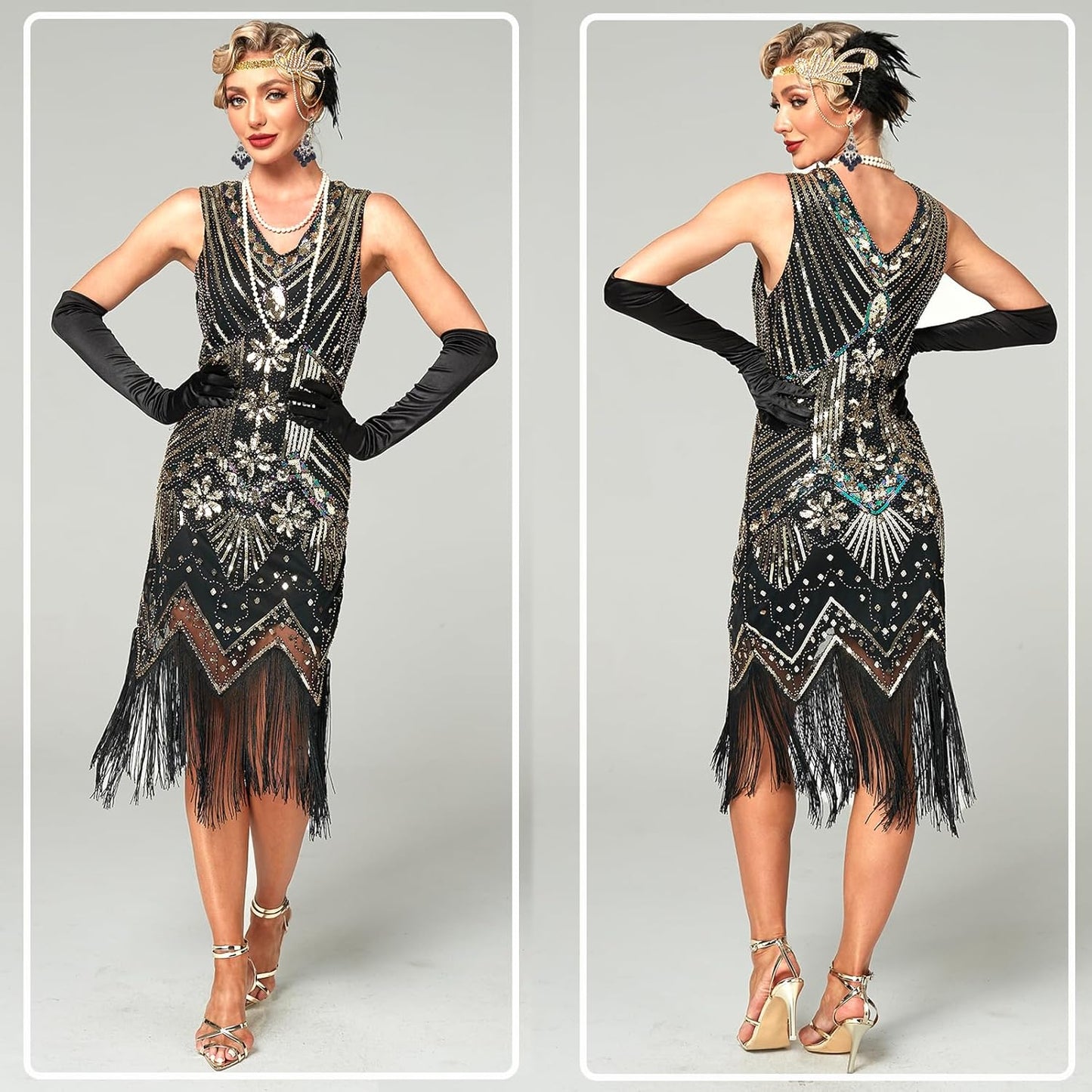 12-teiliges Charleston Kleid mit Accessoires, M