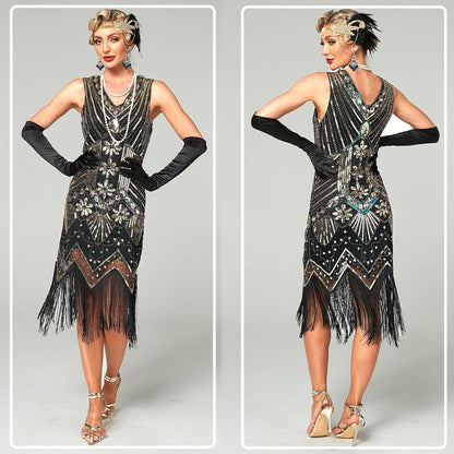 12-teiliges Charleston Kleid mit Accessoires, M