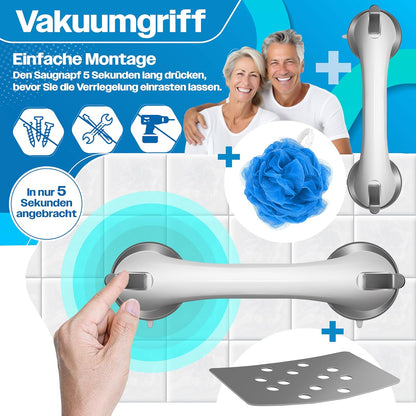 Höhenverstellbarer Duschhocker mit Haltegriff, Weiß / Grau