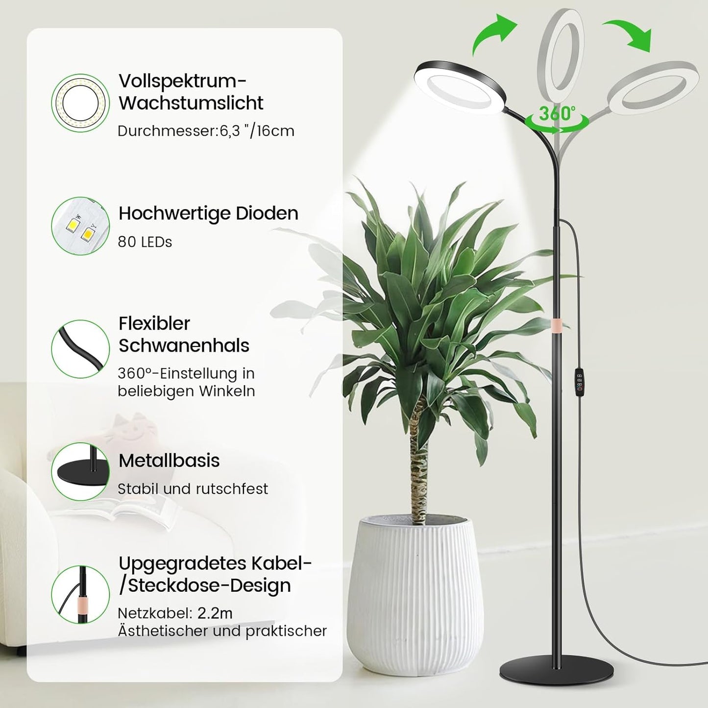 LED-Pflanzenlampe mit Timer und Standfuss