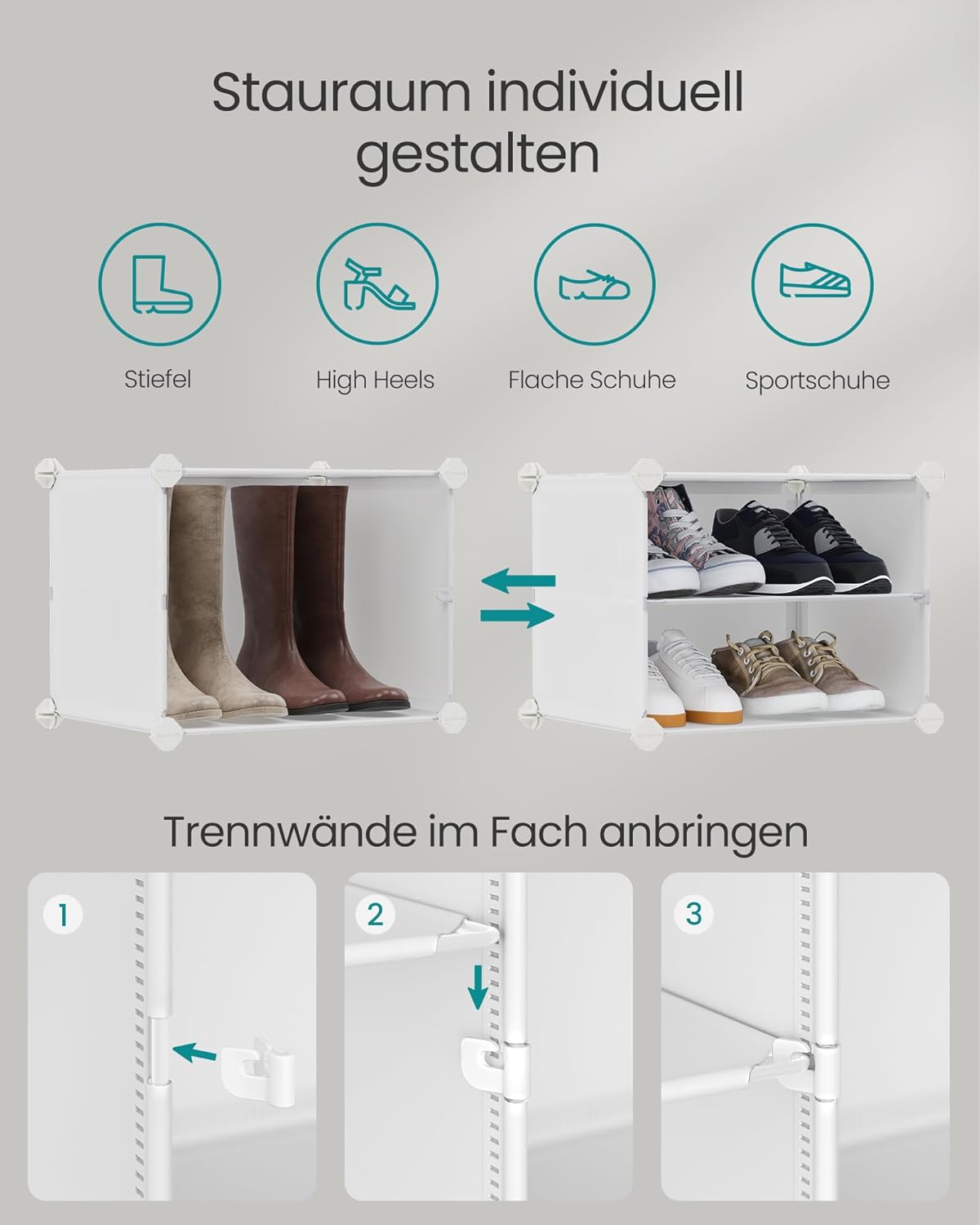 Schuhregal mit 10 Fächern für bis zu 40 Paar Schuhe, Wolkenweiss 10 Fächern (83B x 156H cm)