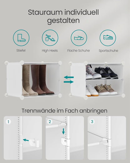 Schuhregal mit 10 Fächern für bis zu 40 Paar Schuhe, Wolkenweiss 10 Fächern (83B x 156H cm)