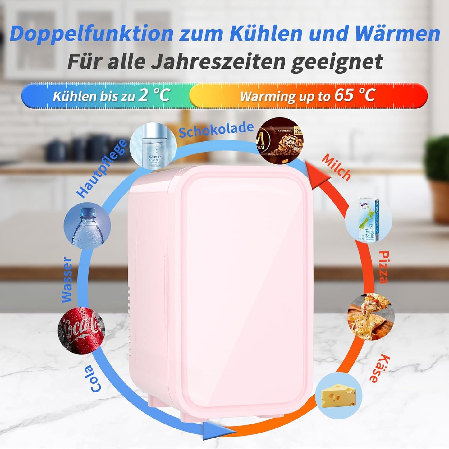 Mini-Kühlschrank 6L für Hautpflege & Getränke, Rosa