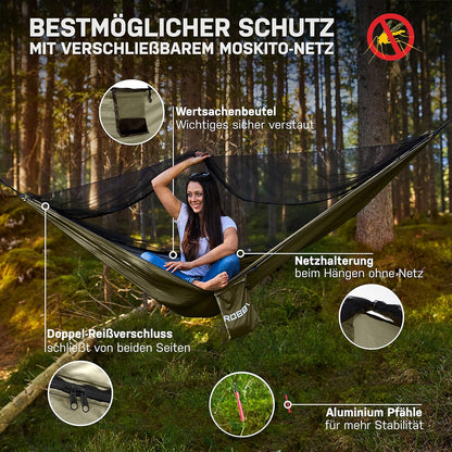 Hängematte mit Moskitonetz, Oliv