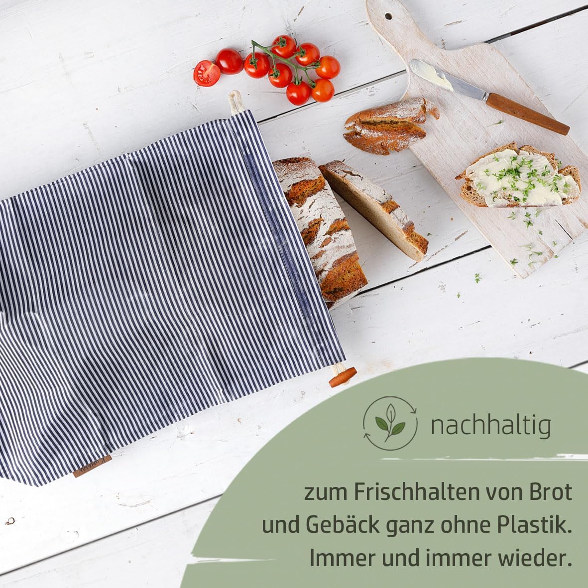 Bio-Bienenwachstuch Brotbeutel Krümelkarl, Streifen