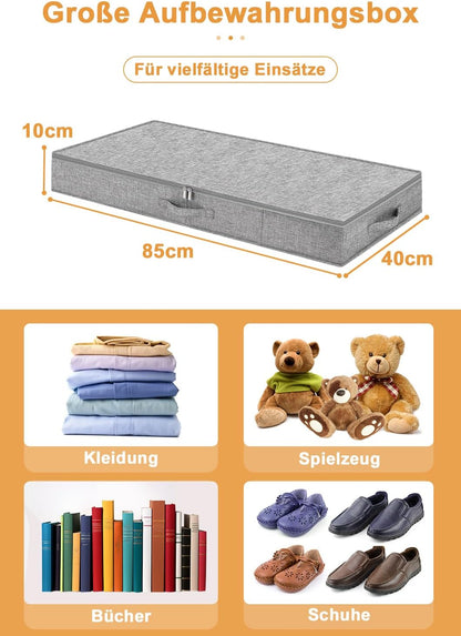 Faltbare Unterbett-Aufbewahrungsbox mit Deckel, Grau-1 10cm