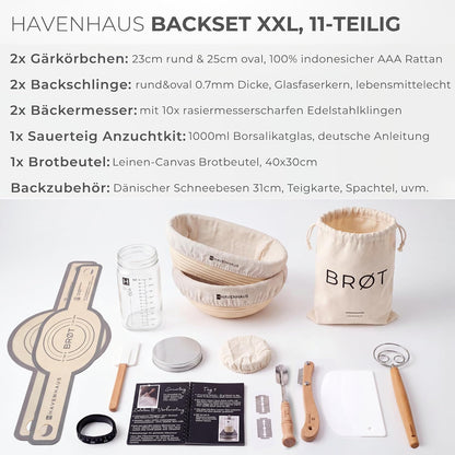 11-teiliges Sauerteig Starter Set mit Gärkörbchen, Sauerteig Set Xxl, 11-teilig