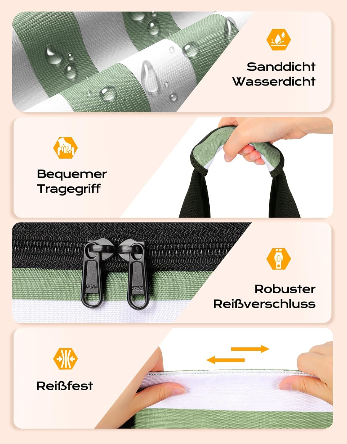 Strandtasche mit Kühl- & Nassfach, Grün Weiss