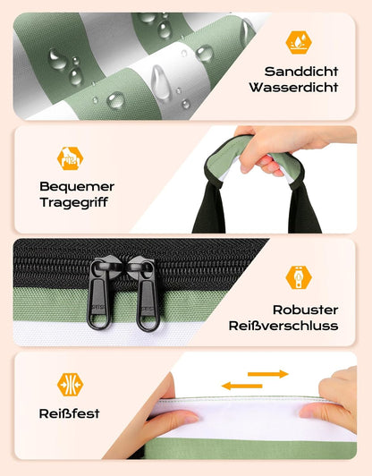 Strandtasche mit Kühl- & Nassfach, Grün Weiss