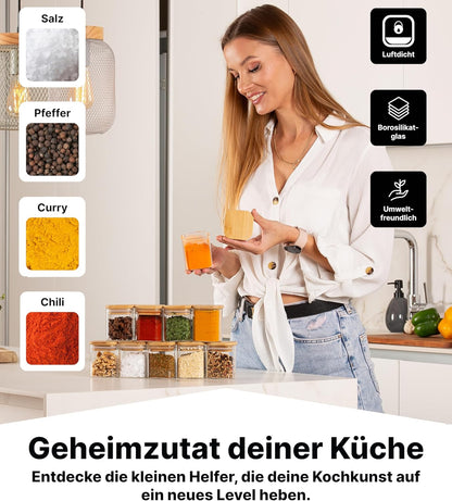 Gewürzgläser-Set mit Deckel, 10 Set Eckig
