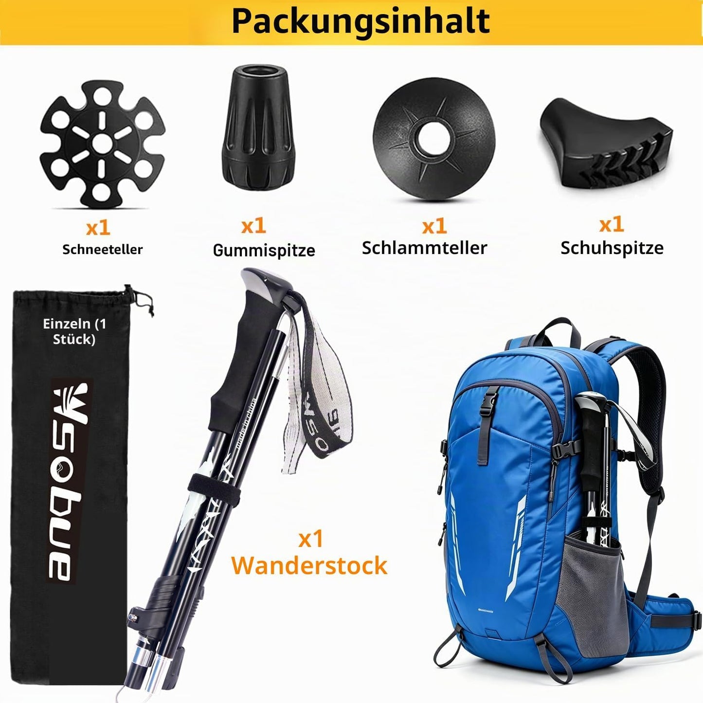 Faltbarer Trekkingstock, Himmelblau-Einzelner Stock (1 Stück)