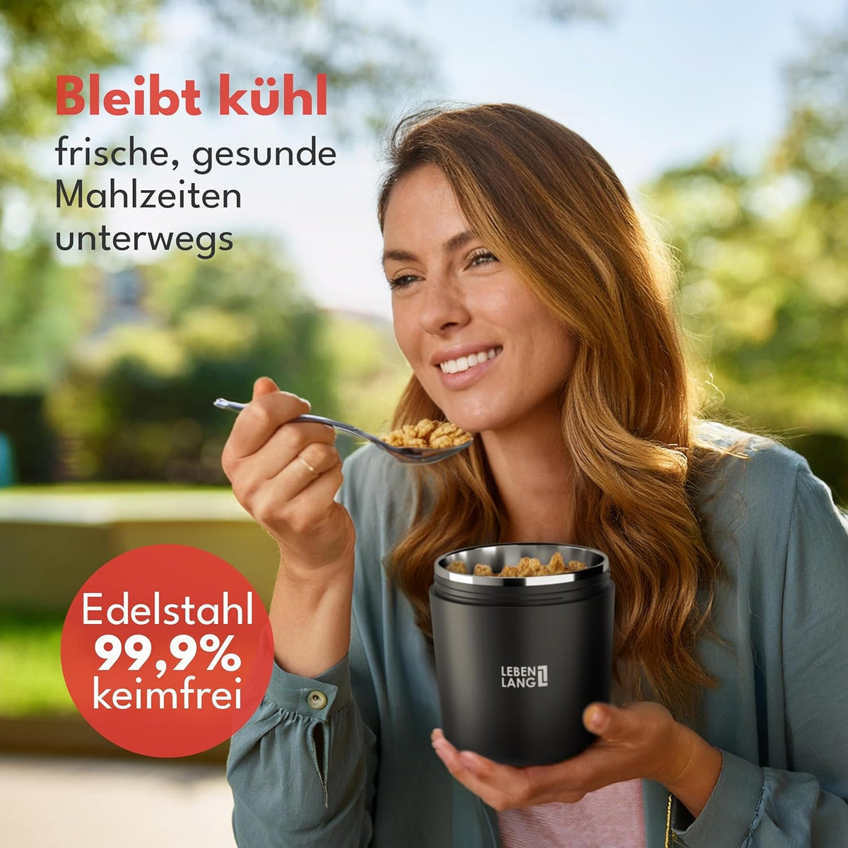 Müslibecher To Go mit Löffel, Schwarz 500ml + 150ml