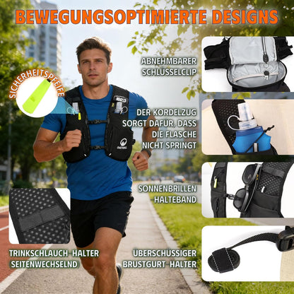 Trinkrucksack mit 2 faltbaren Trinkflaschen, schwarz +2 Trinkflaschen
