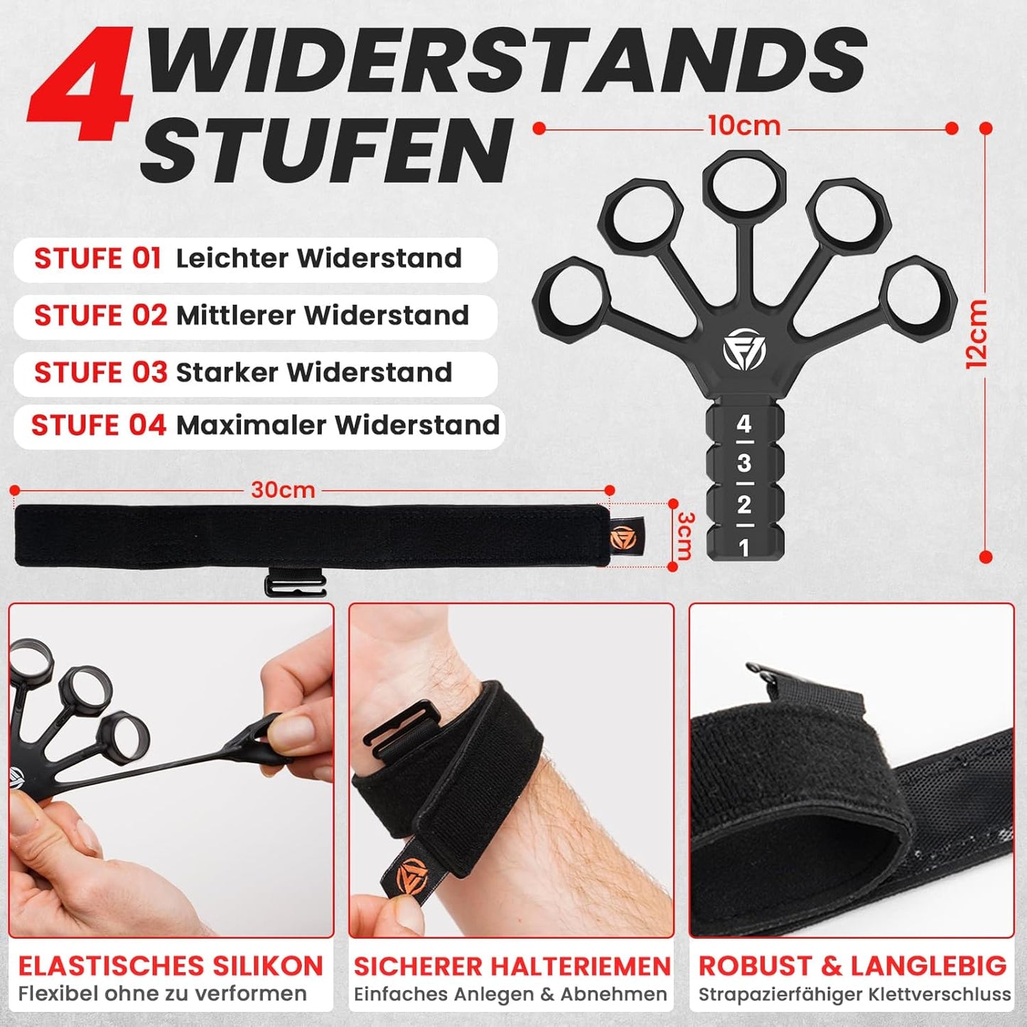 Verstellbares Hand- und Fingertrainings-Set 5-teilig, 5er Set Schwarz