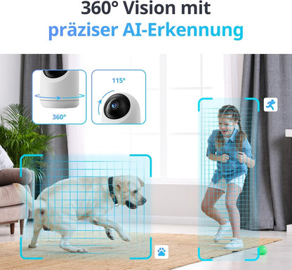 2K Überwachungskamera mit 360° Sichtfeld, 2K PLUS