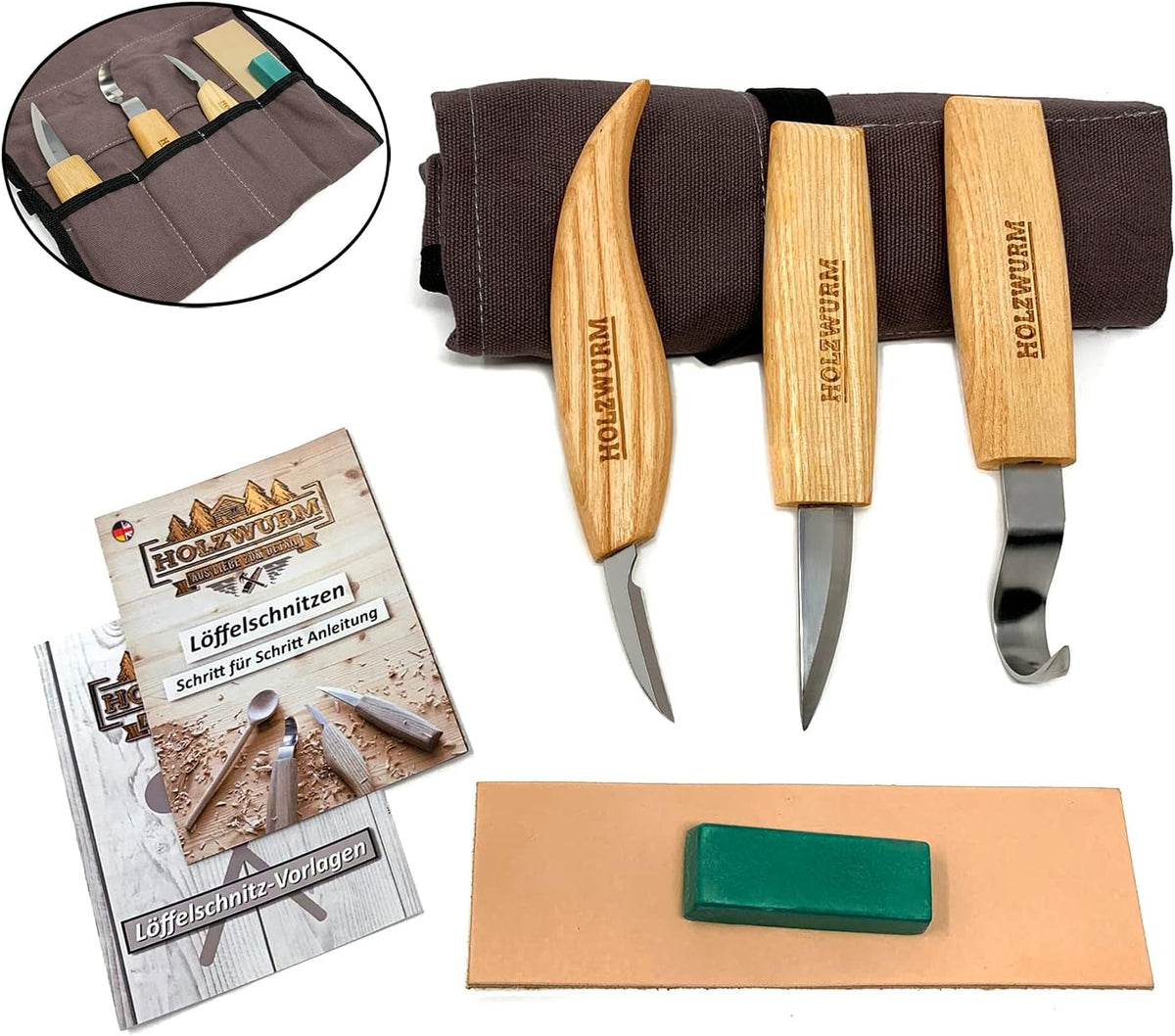 Schnitzmesser-Set mit Tasche und Anleitung, Hell