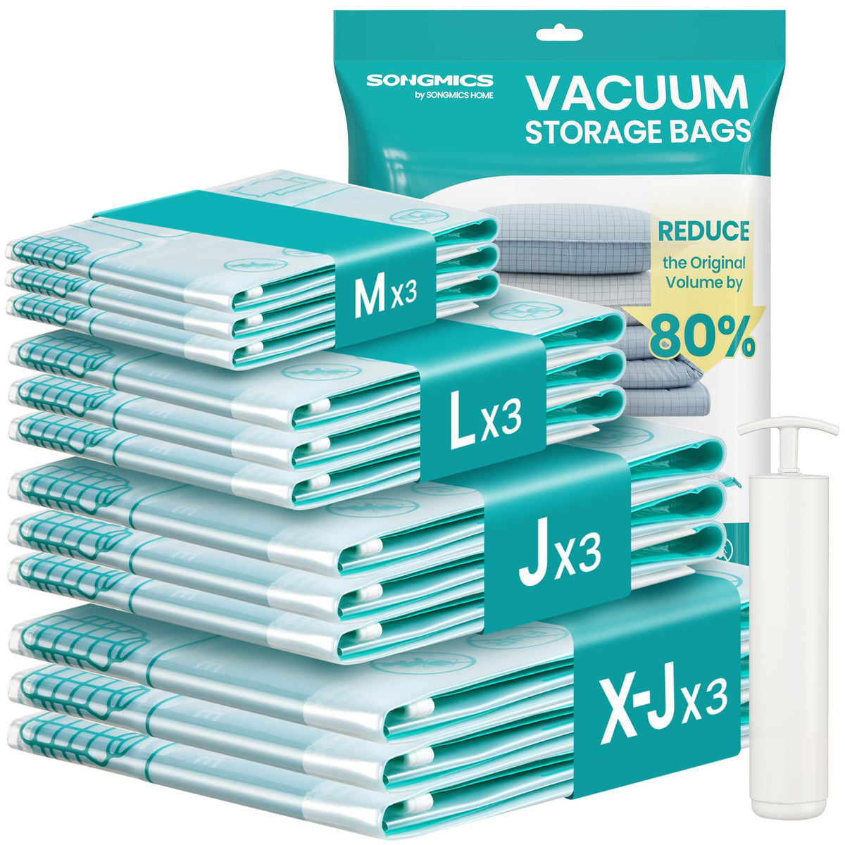 12-teiliges Vakuumbeutel-Set für Kleidung, 12 Beutel (3M+3L+3J+3X-J)