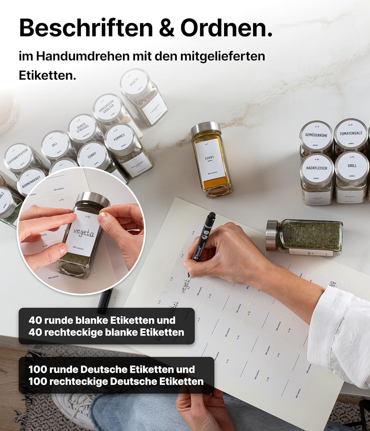 Gewürzgläser-Set mit Schraubkappe, 24er Set - Weiss