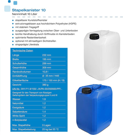 Wasserkanister Set mit Hahn, 2x10L, lebensmittelecht, 2x10 Liter DIN 45 + 1 Hahn