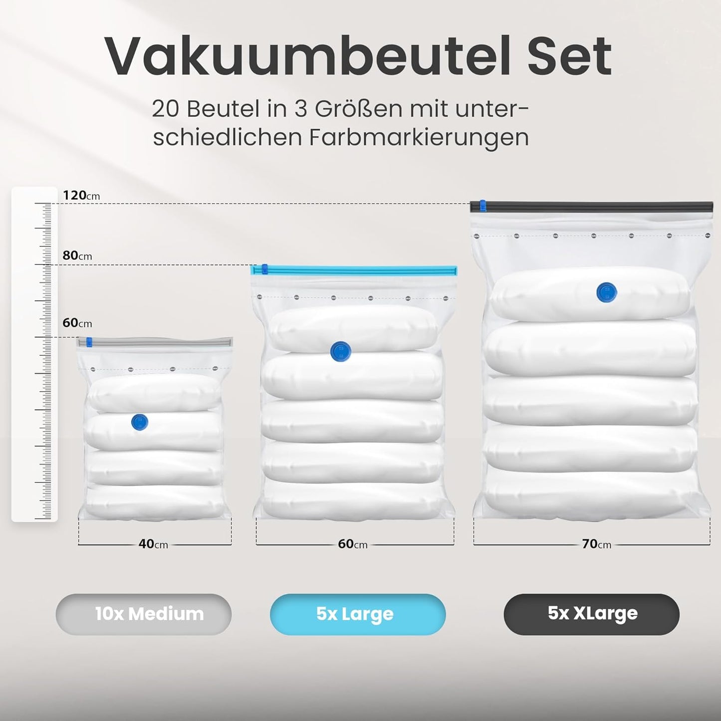 Vakuumbeutel-Set für Kleidung (20 Stück, 3 Grössen), 20er Set