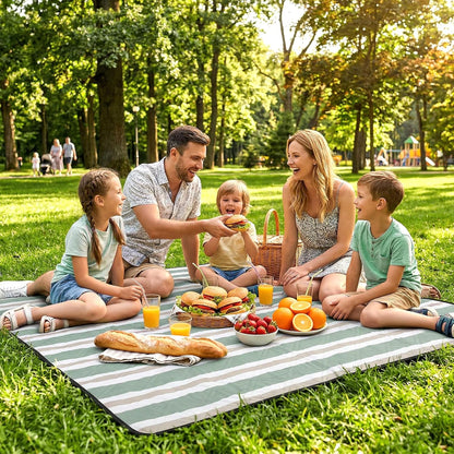 Picknick- und Stranddecke, wasserdicht, 200x200 cm, 200x200 cm Salbeigrün - Streifen