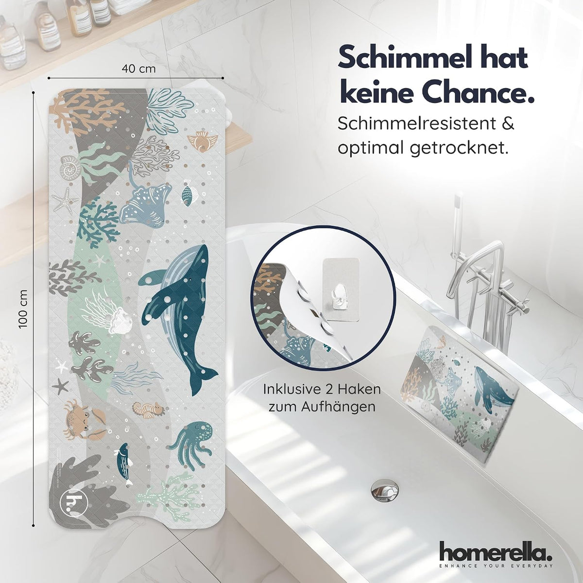 Rutschfeste Badewannenmatte für Kinder, inkl. Haken, Sandy Sea