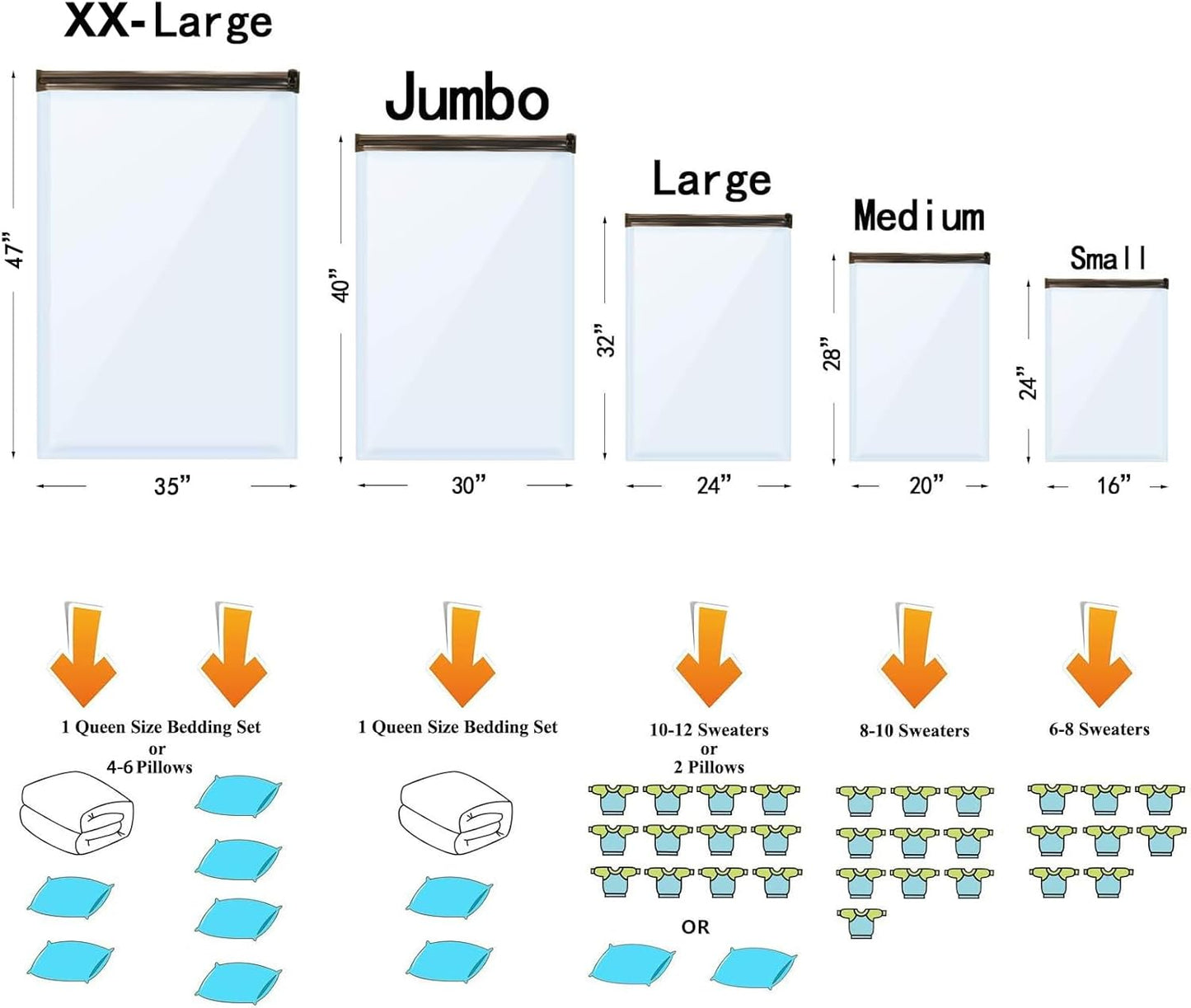 10-teiliges Vakuumbeutel-Set, Grösse Jumbo und Large, 5 Jumbo 5 Large
