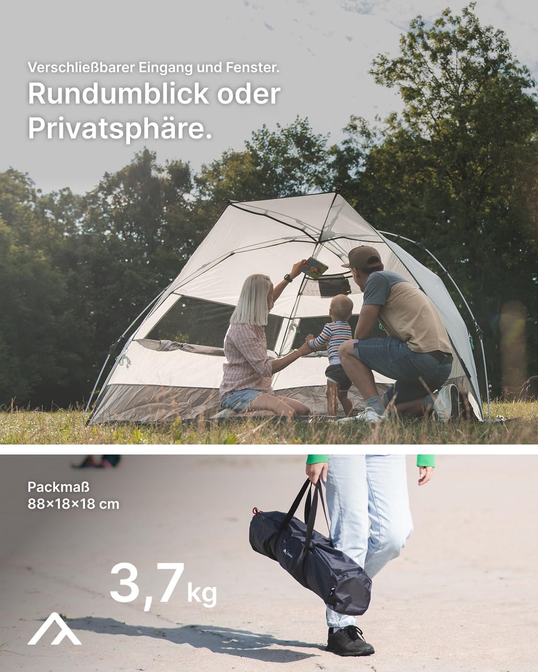 Quick Bay Strandmuschel mit UV-Schutz 80+, Hellgrau