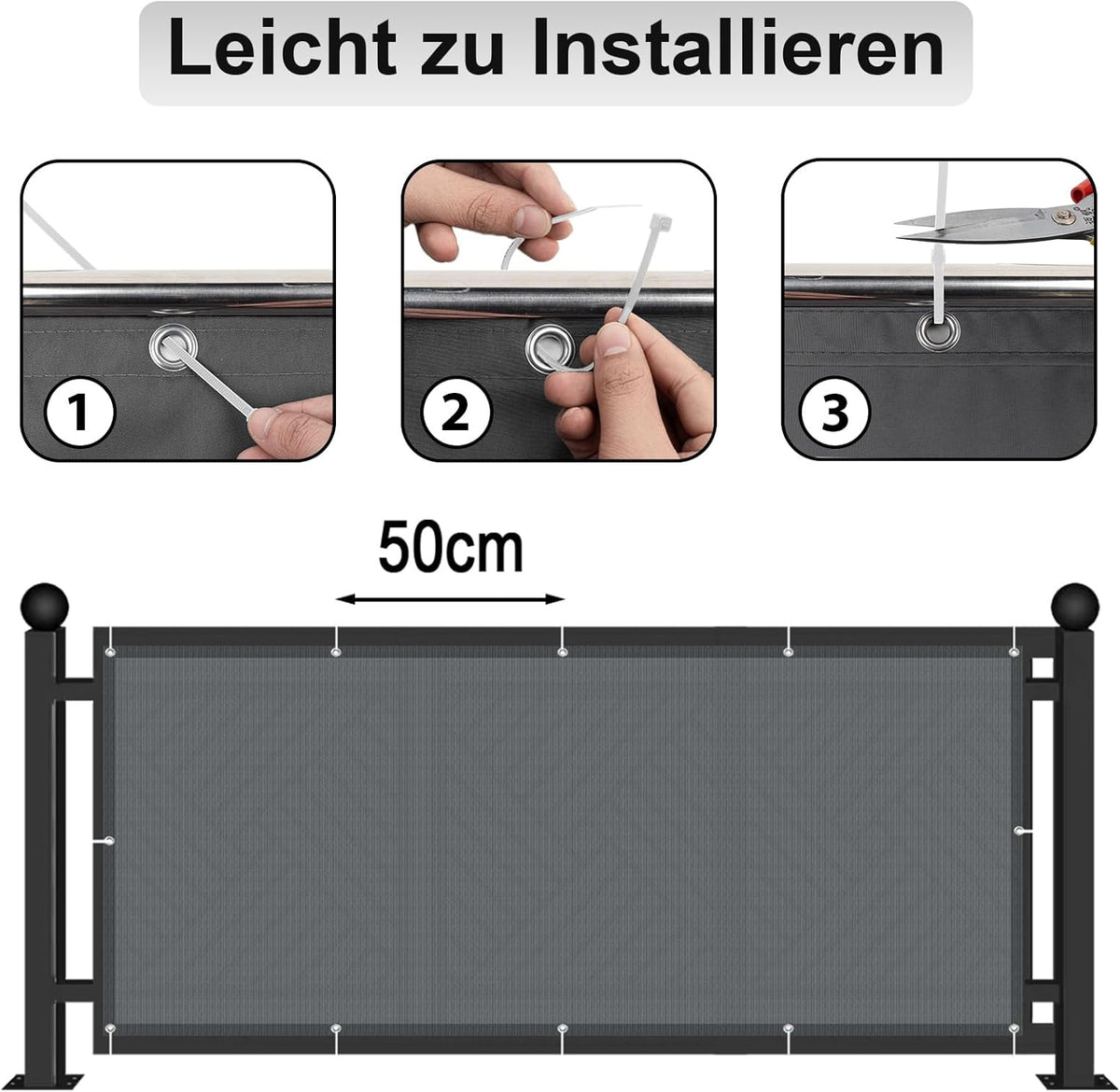 Wetterfeste Balkonumspannung, UV- und Windschutz, 0.9x6m Anthrazit