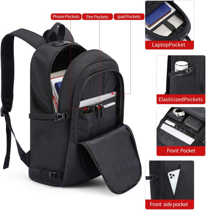 Laptop-Rucksack mit USB-Port, Gepäckgurt, 17 Zoll Schwarz-1
