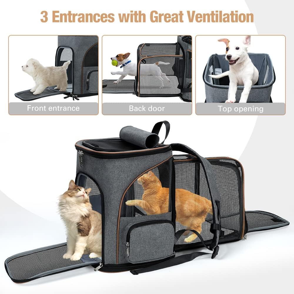 Erweiterbarer Haustier-Rucksack für Katzen & Hunde, Grau (XL) L 36 x B 31 x H 42 cm