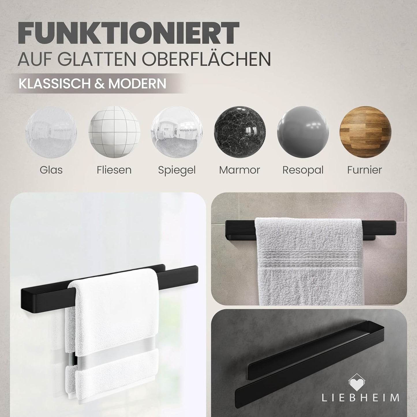 Handtuchhalter ohne Bohren, Aluminium Schwarz 40 Cm