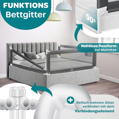 Bettschutzgitter Rausfallschutz für Babys (200 cm), Dunkelgrau 200cm