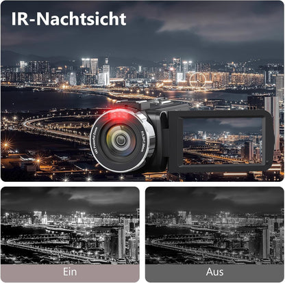 4K Camcorder mit IR-Nachtsicht und 18x Zoom, Schwarz