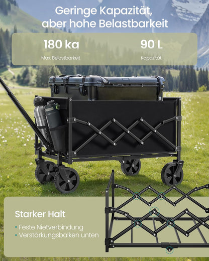Faltbarer Handwagen mit verstärkten Rollen, Tintenschwarz 90 L