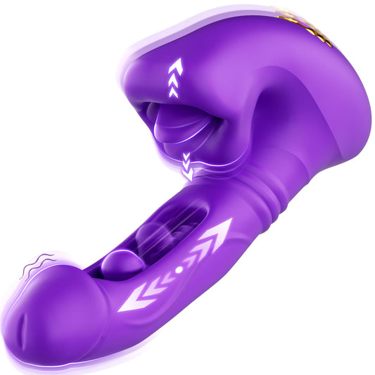 Vibrations-Dildo mit Stoss- und Leckfunktion, Lila