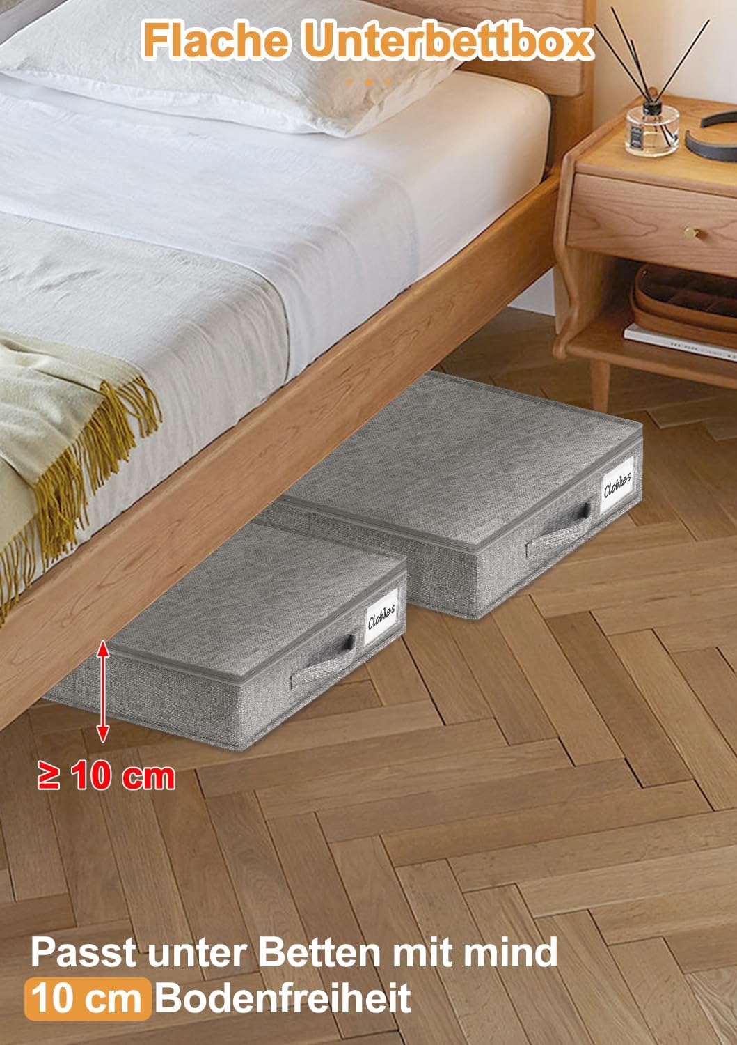 Faltbare Unterbett-Aufbewahrungsbox mit Deckel, Grau-1 10cm