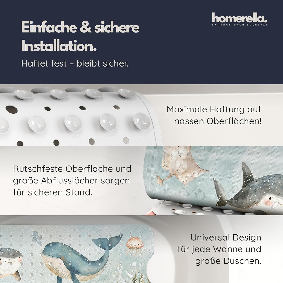 Rutschfeste Badewannenmatte für Kinder, inkl. Haken, Pastel Aqua