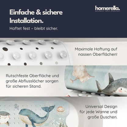 Rutschfeste Badewannenmatte für Kinder, inkl. Haken, Pastel Aqua