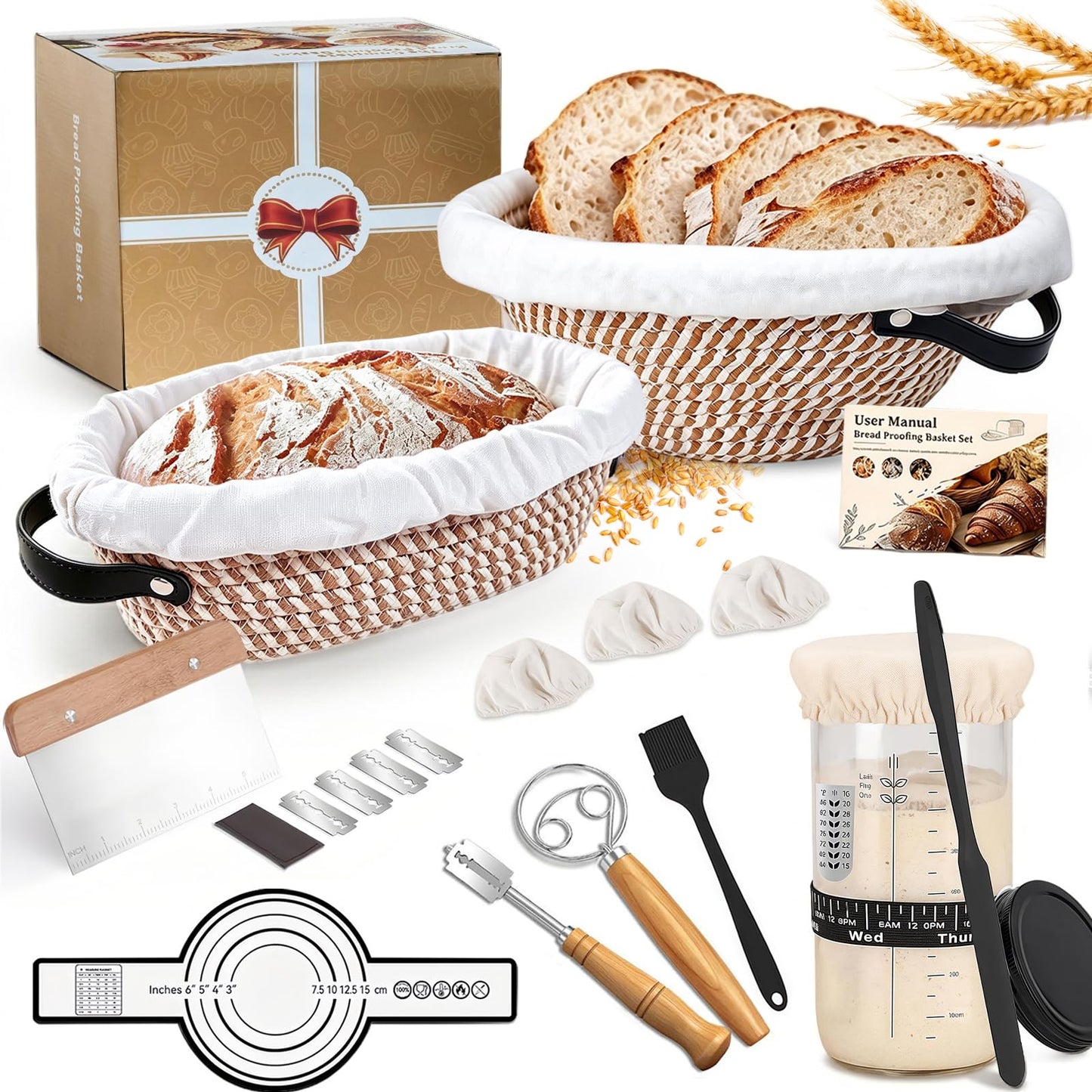 Sauerteig-Starter-Set mit Gärkörbchen und Zubehör, 21-baumwollseil Sauerteig Starter Set