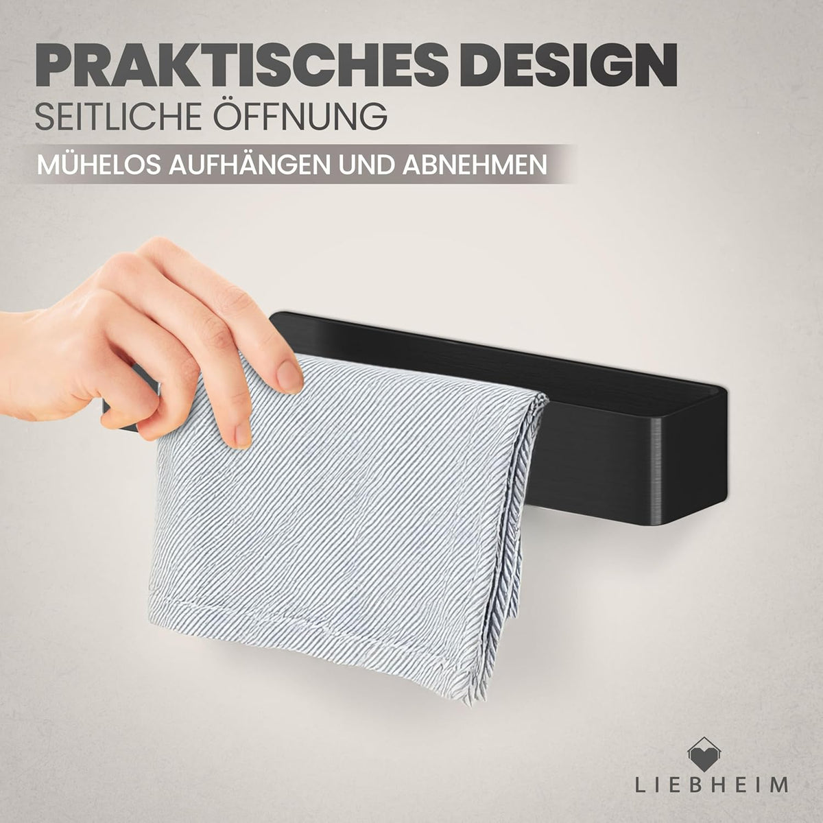 Handtuchhalter Wandmontage ohne Bohren (22 cm), Aluminium Schwarz 22 Cm