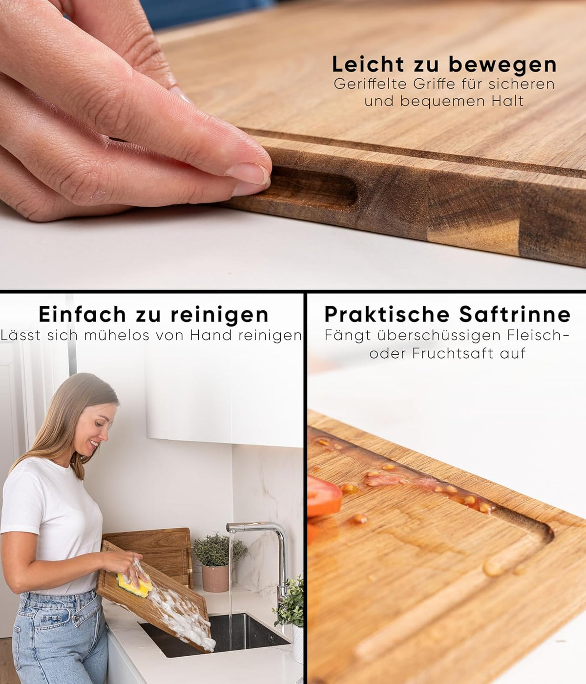 Holzschneidebrett-Set, 3er Set, Akazienholz