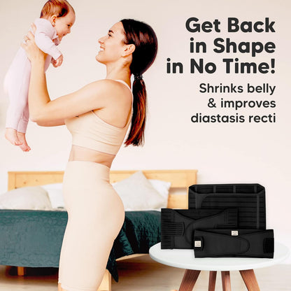 Postpartum Gürtel 3 in 1 für Rückbildung und Bauchstütze, M/L Midnight Black