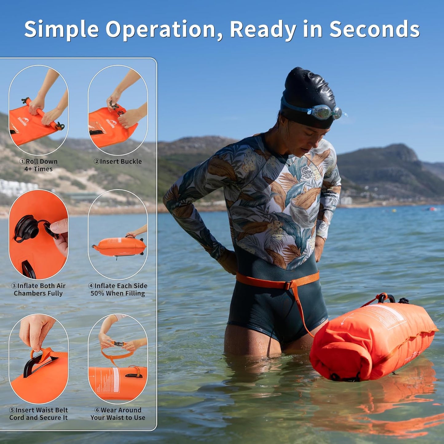 Schwimmboje mit verstellbarem Hüftgurt und Handyfach, Orange18l/Upgrade