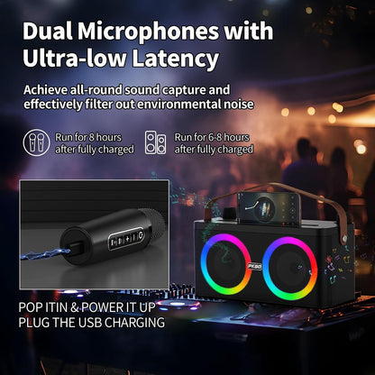 Karaoke-Maschine mit Bluetooth und 2 Mikrofonen
