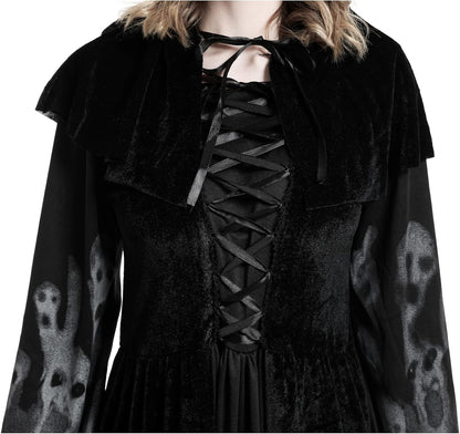 Halloween Hexenkostüm für Damen, langes Kleid, Schwarz L