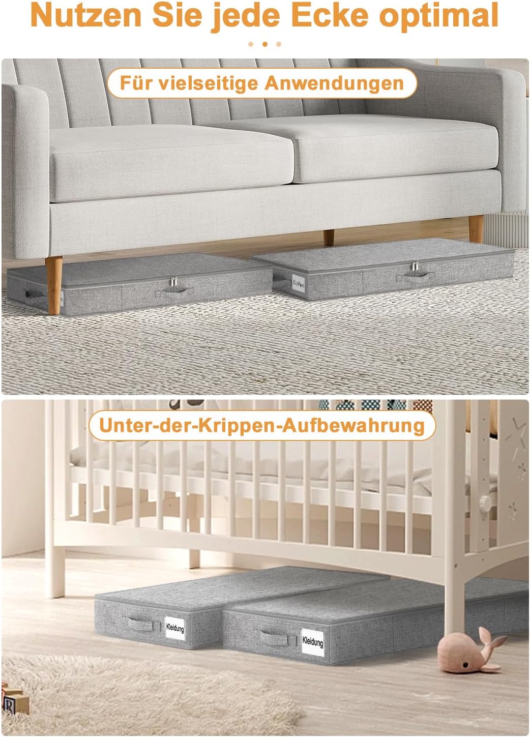 Faltbare Unterbett-Aufbewahrungsbox mit Deckel, Grau-1 10cm